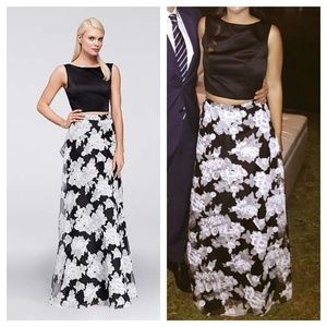 Satin Crop Top and Printed Organza Skirt Set